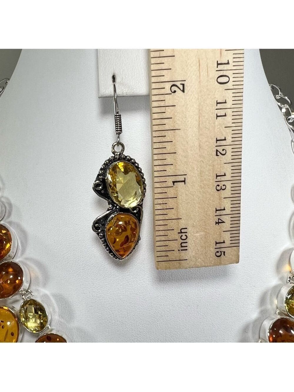 Amber & Citrine 925 Large synthetic stones Necklace Bracelet & ONE Earring ONLY - Picture 15 of 17